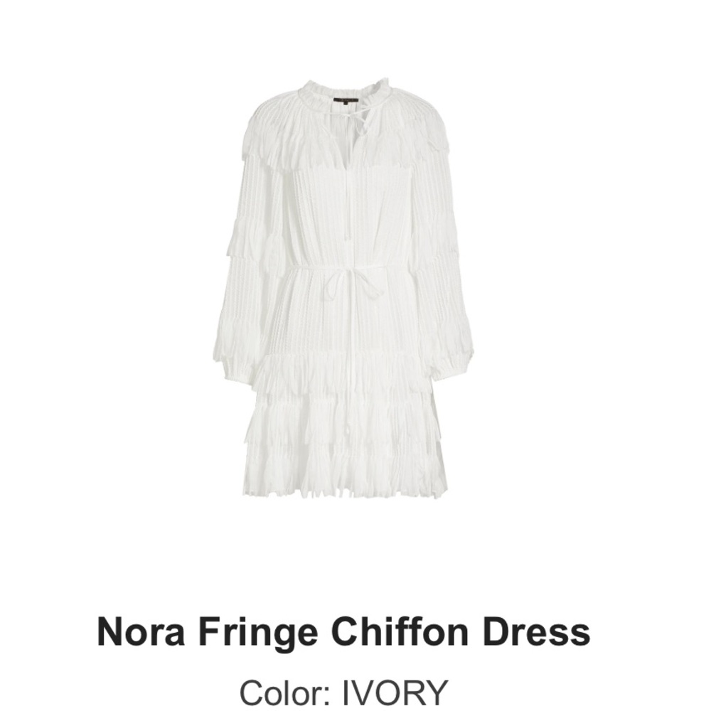 Kobi Halperin Ivory Fringe Tiered Chiffon Midi Dress